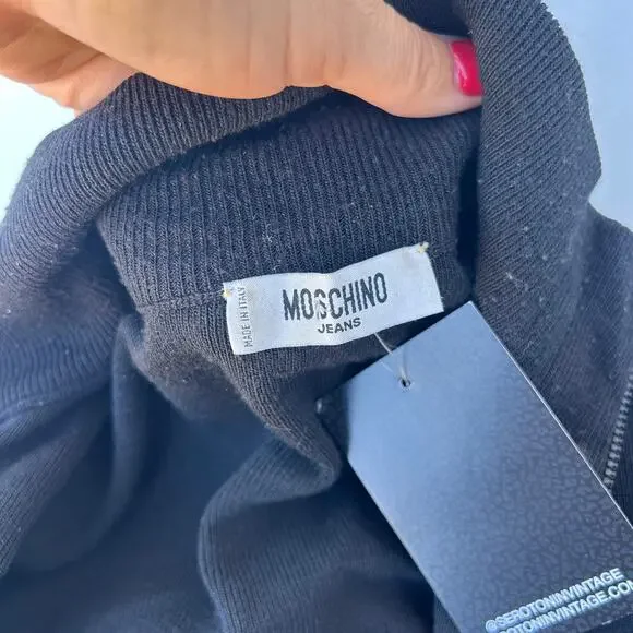 Vintage Y2K 2000s Moschino Jeans Black Full Zip Sweater Heart Sequin Small - Picture 3 of 9